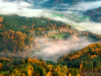 Misty Clouds over the Valley in Autumn